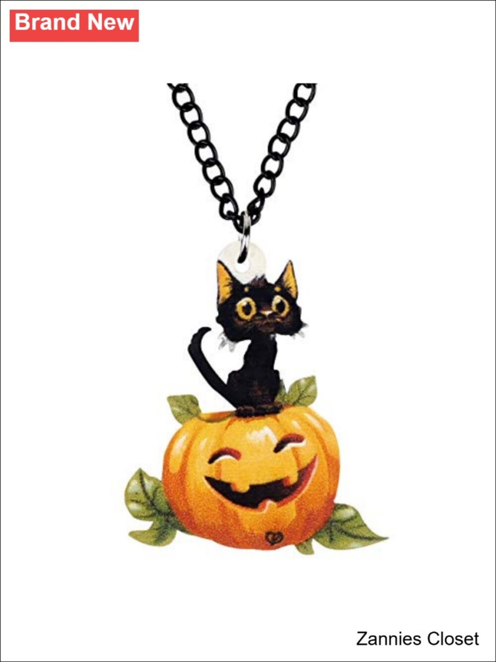 👻 Acrylic Black Cat Pumpkin Pendant Necklace Chain Charm Halloween Jewelry
